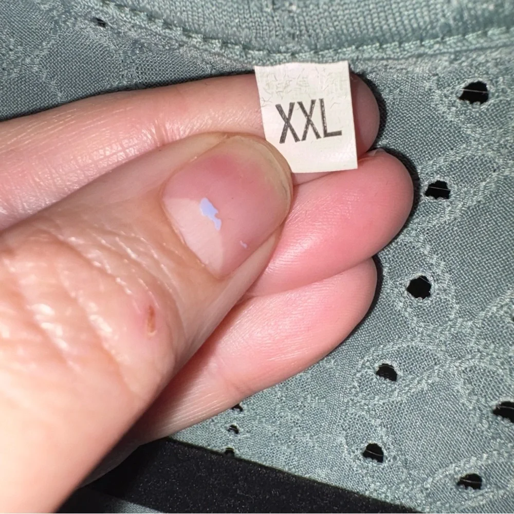 Mint Sage Green Relaxed Smocked Eyelet Blouse with Long Sleeves - Picture 3 of 5